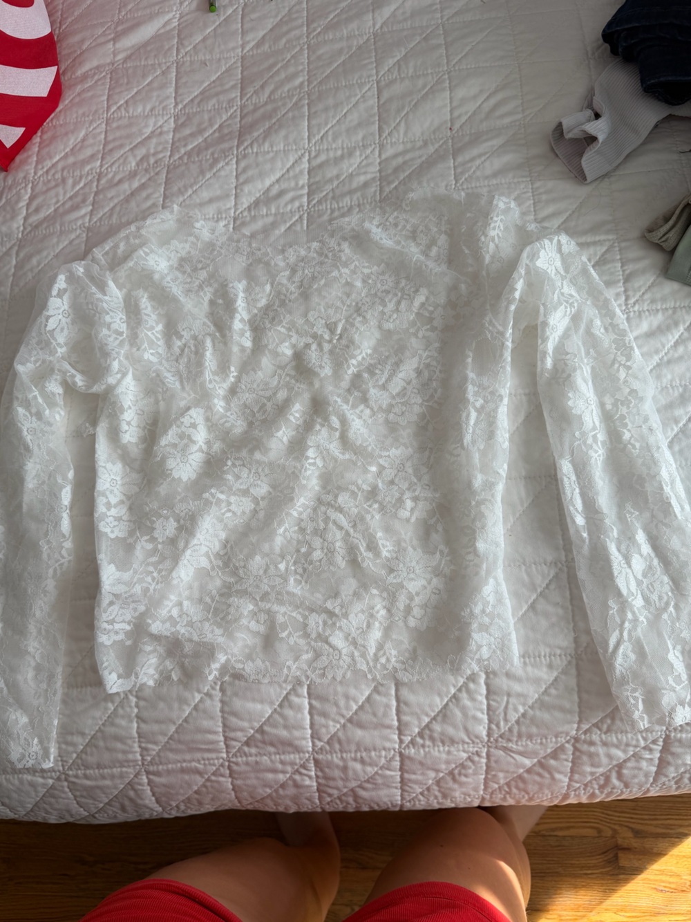 White Lace Long Sleeve Tee - Elegant Floral Overlay
